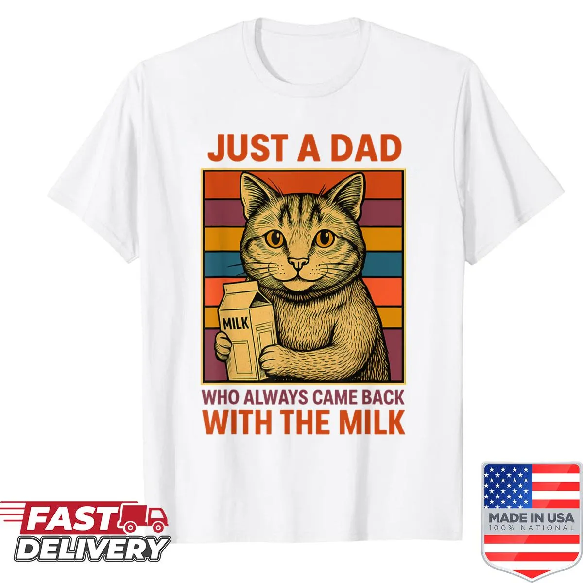 Retro dad cat with milk illustration meme shirt