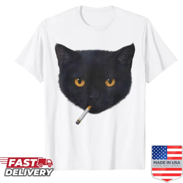 Cartoon cat smoking a cigarette on a humorous Gen Z meme t-shirt