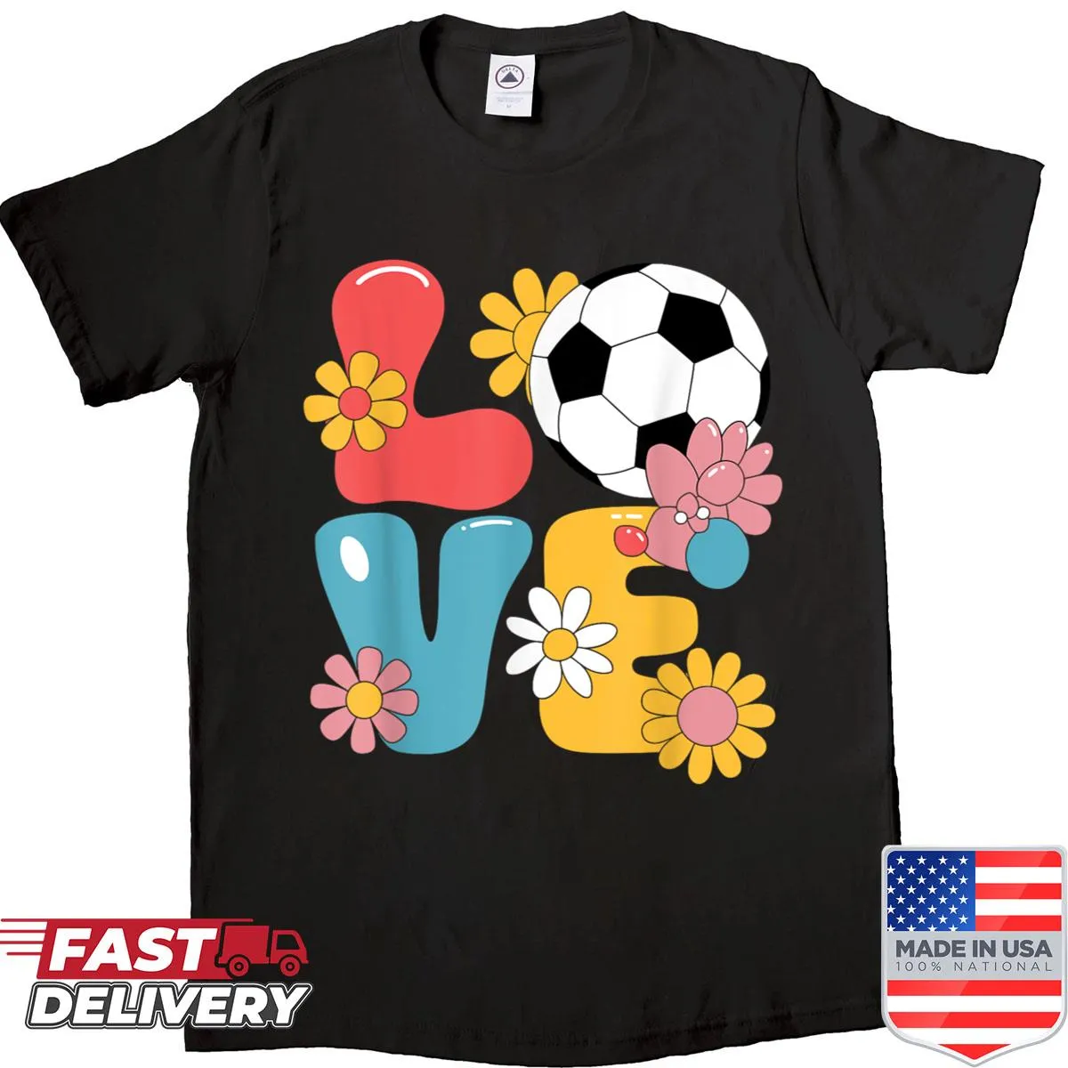 Funny soccer art on a shirt for women and girls