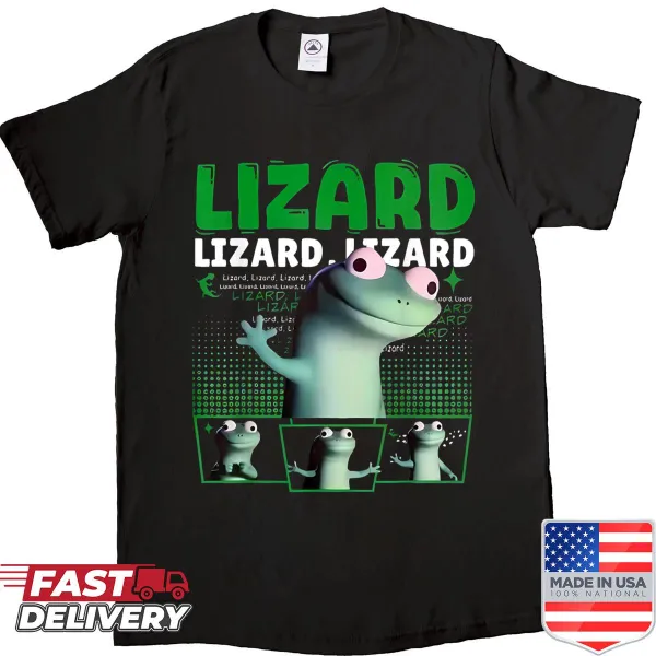 Lizard-themed graphic t-shirt with humorous meme text