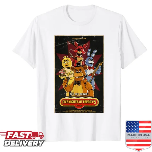 Vintage gaming shirt with humorous retro movie and video game graphics