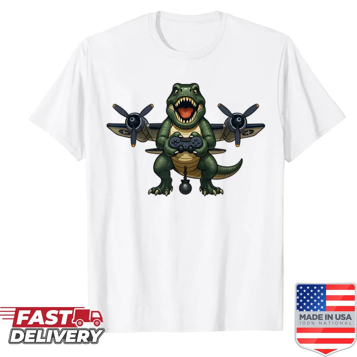 Cartoon crocodile and T-rex gaming meme shirt
