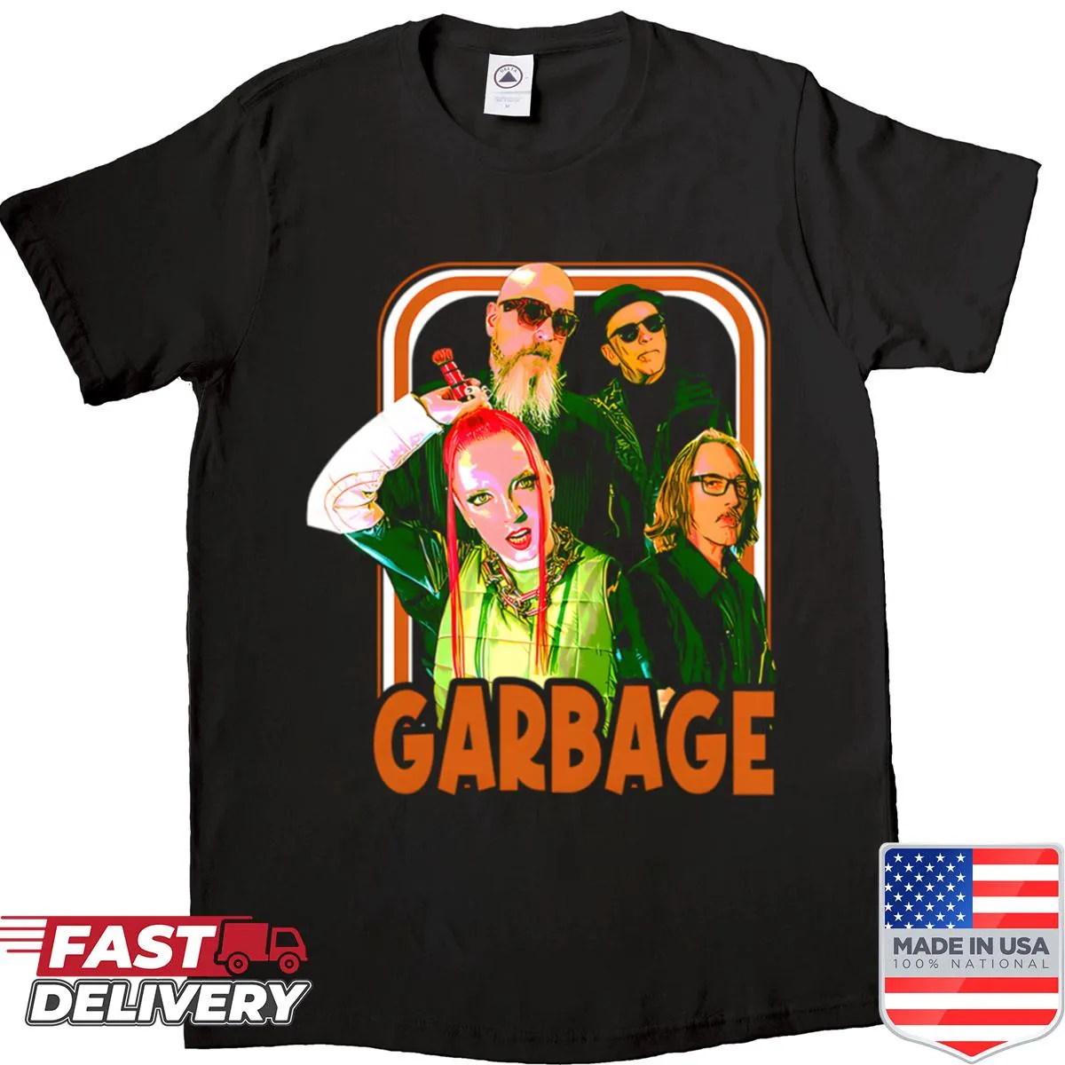 Retro rock band graphic T-shirt with Garbage band name