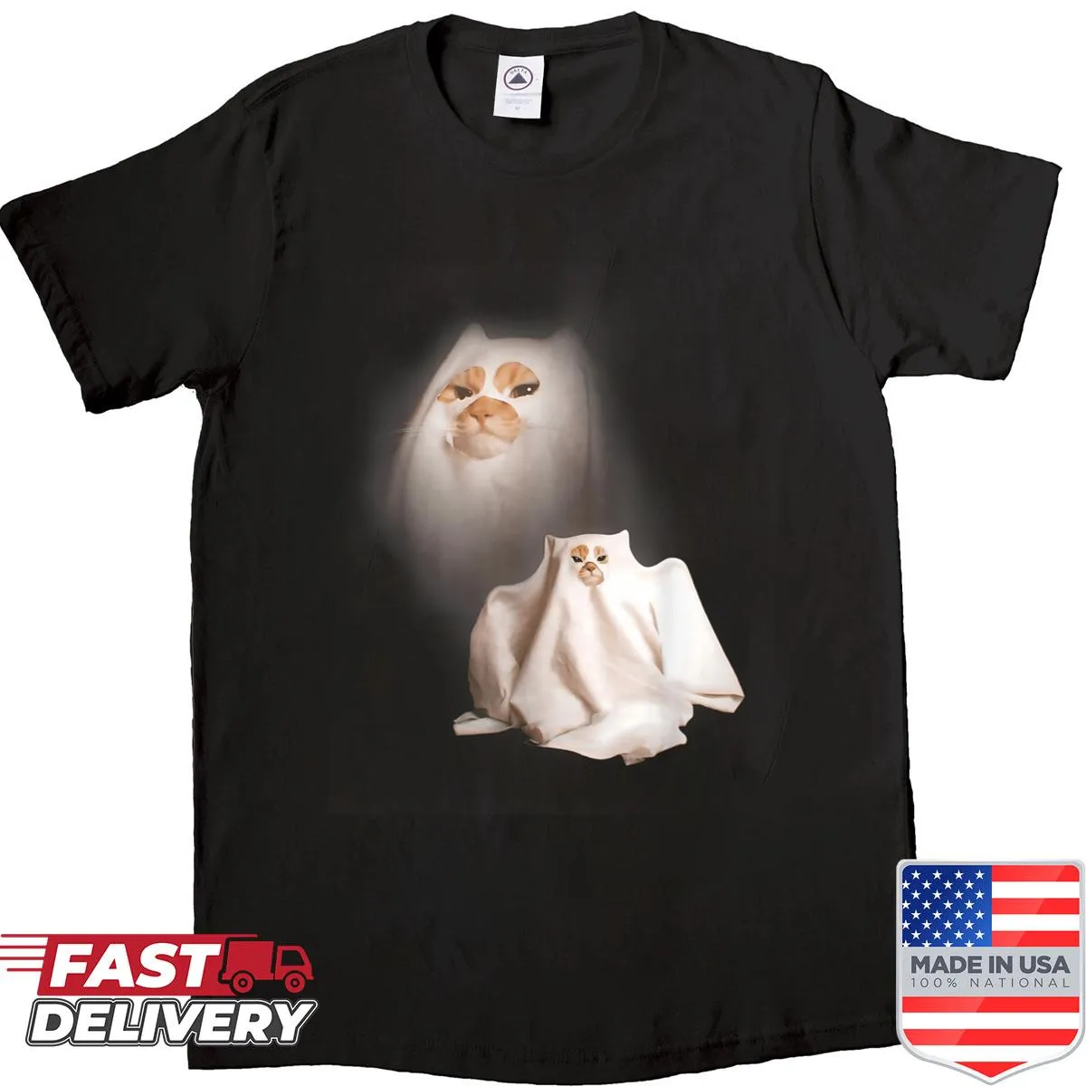 Funny ghost kitten Halloween meme design shirt