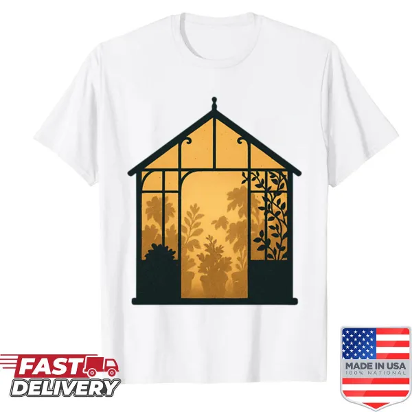 Silhouette of a greenhouse with glowing plants, detailed illustration