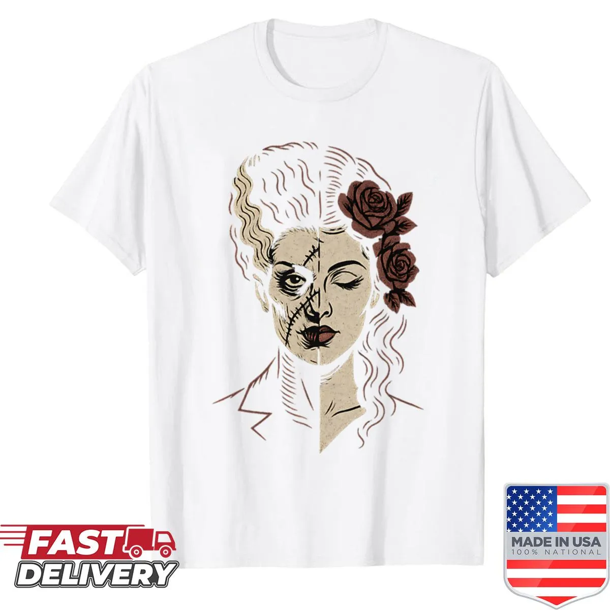 Gothic shirt featuring a split portrait of the Bride of Frankenstein
