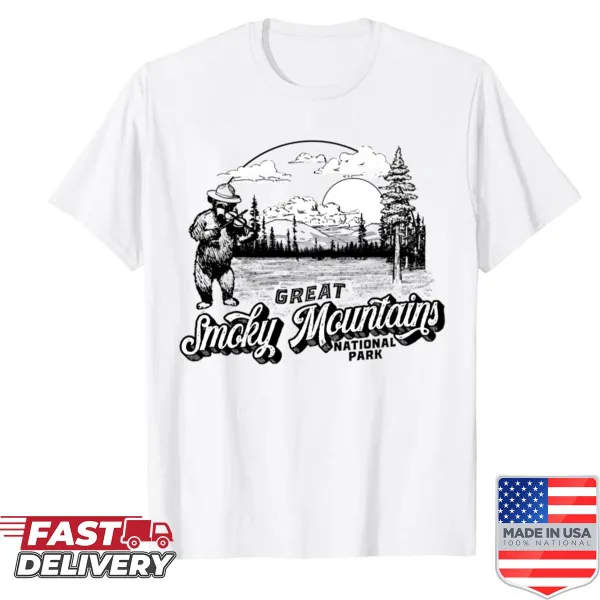Vintage bear playing the fiddle shirt inspired by Great Smoky Mountains