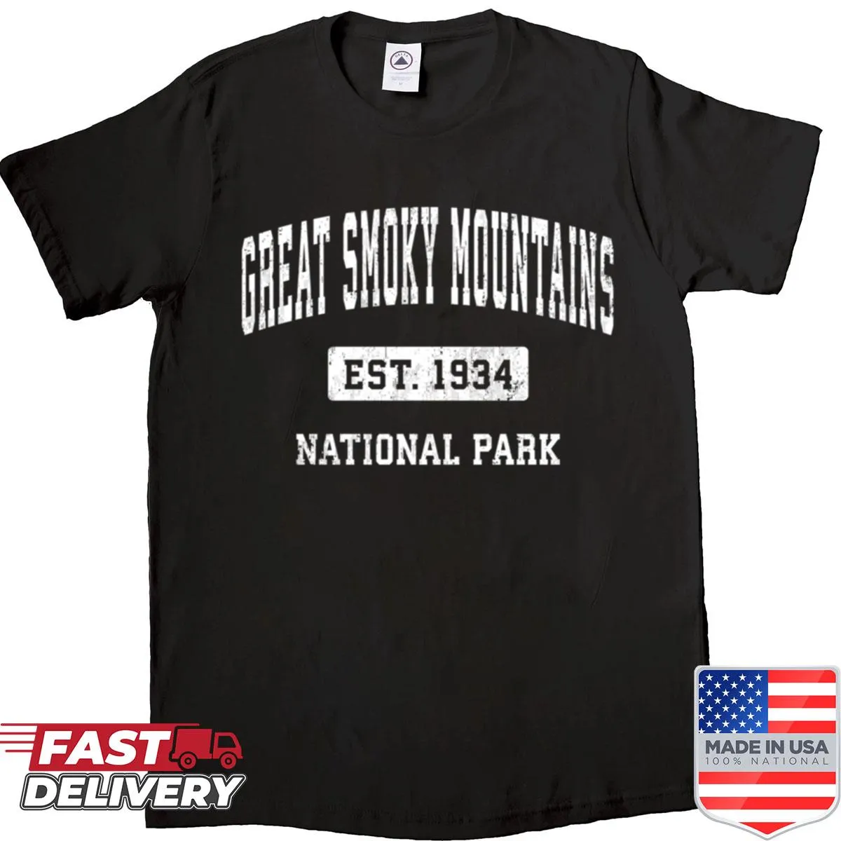 Vintage-style shirt featuring silhouettes of the Great Smoky Mountains