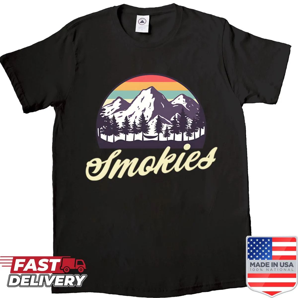 Vintage-style shirt depicting Smoky Mountains at sunset