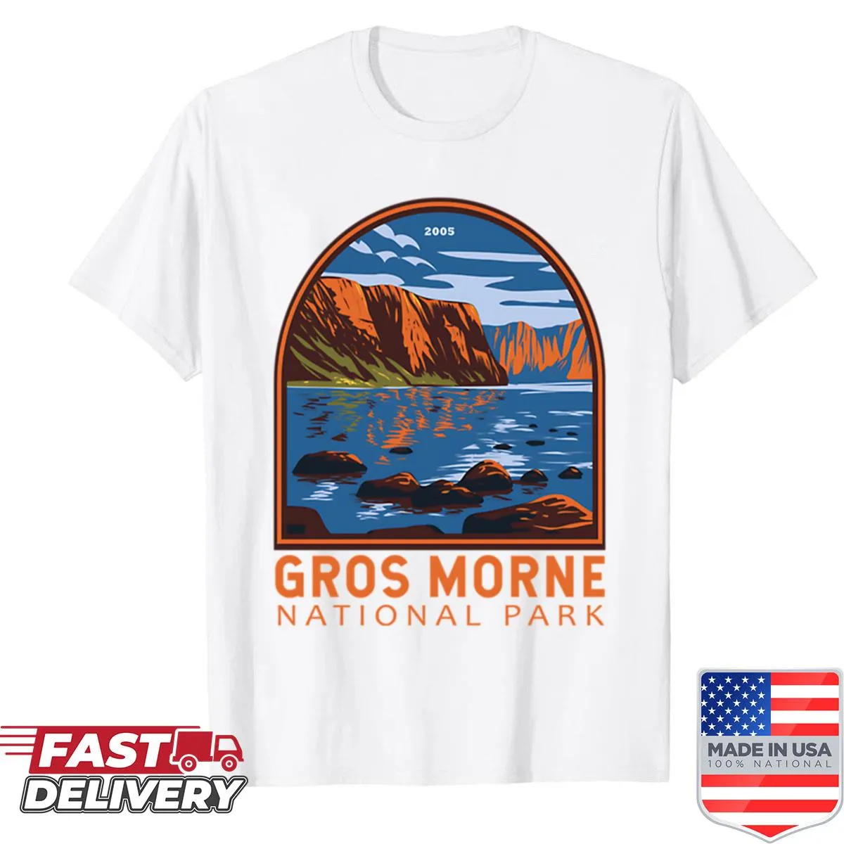 Vintage emblem of Gros Morne National Park on shirt