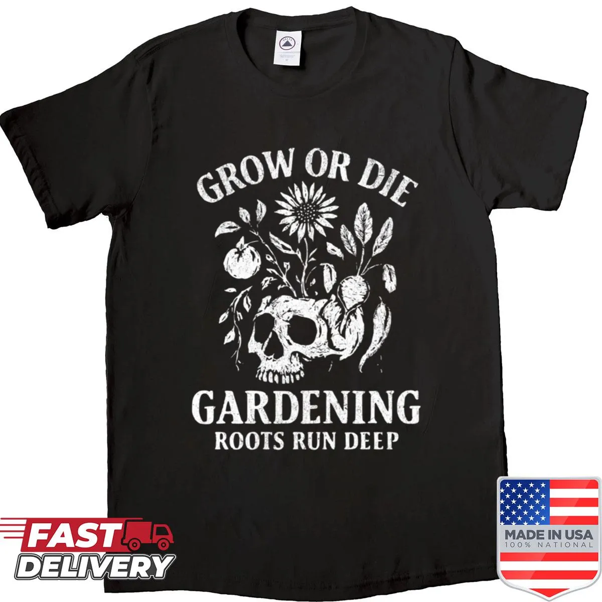 Gothic gardening design shirt with oversized fit and bold typography