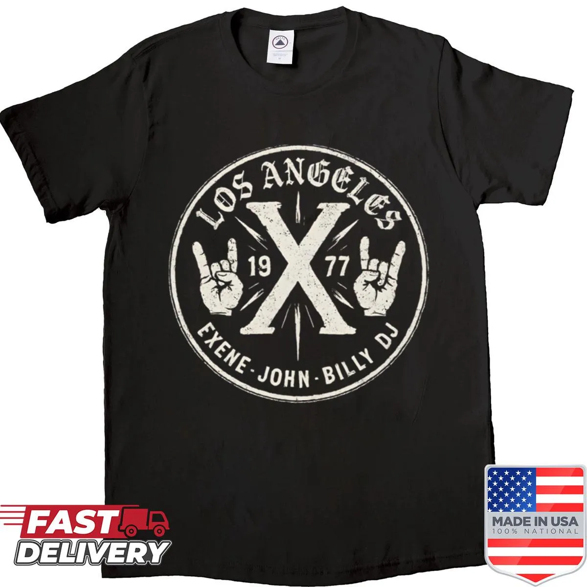 Vintage-style emblem shirt representing the punk scene of 1977 Los Angeles.