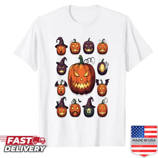 Halloween shirt featuring playful pumpkin graphics
