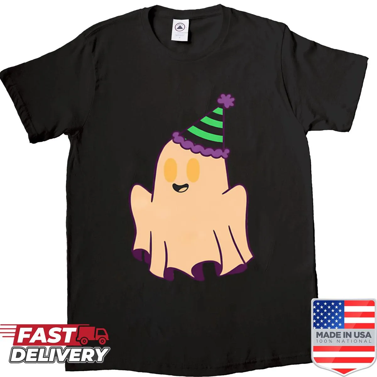 Cute Halloween ghost graphic on a playful shirt