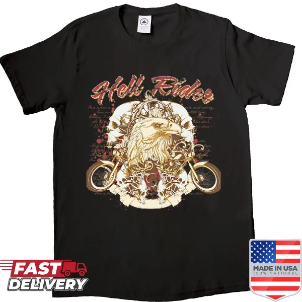 Biker design oversized T-shirt with eagle and skull art