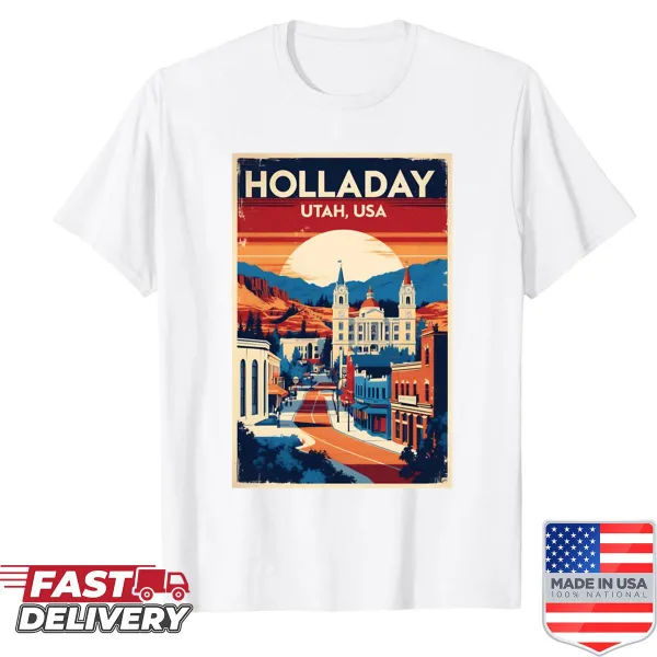 Vintage travel shirt featuring Holladay, Utah from the 1950s