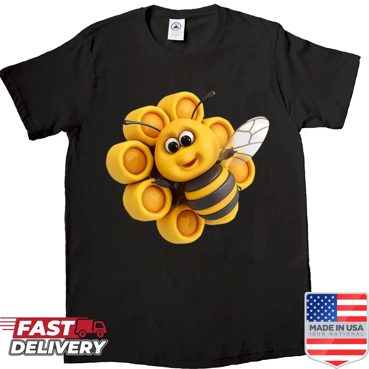 Racing shirt with a playful fox and bees illustration