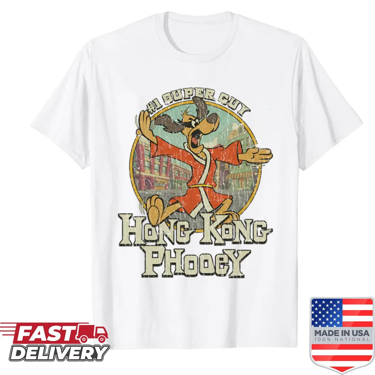 Illustration of Hong Kong Phooey character on shirt