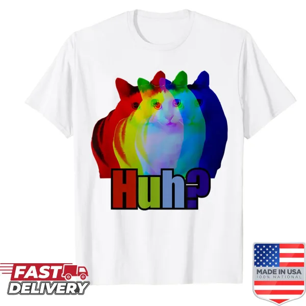 Funny chonky cat meme shirt featuring a confused cartoon cat