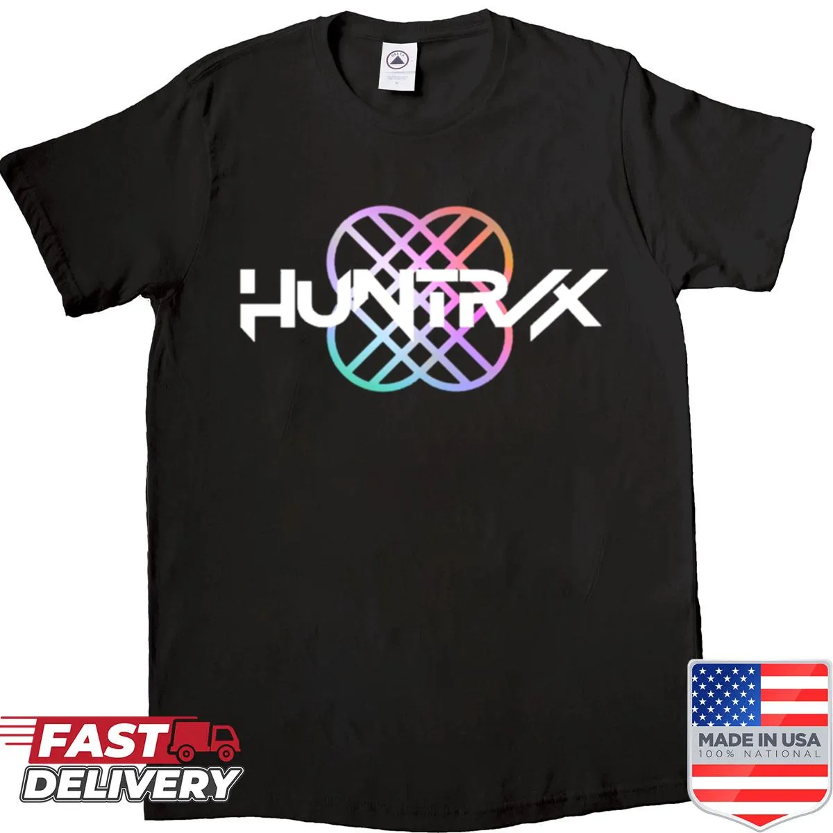 Minimalist logo design on a Huntrix shirt