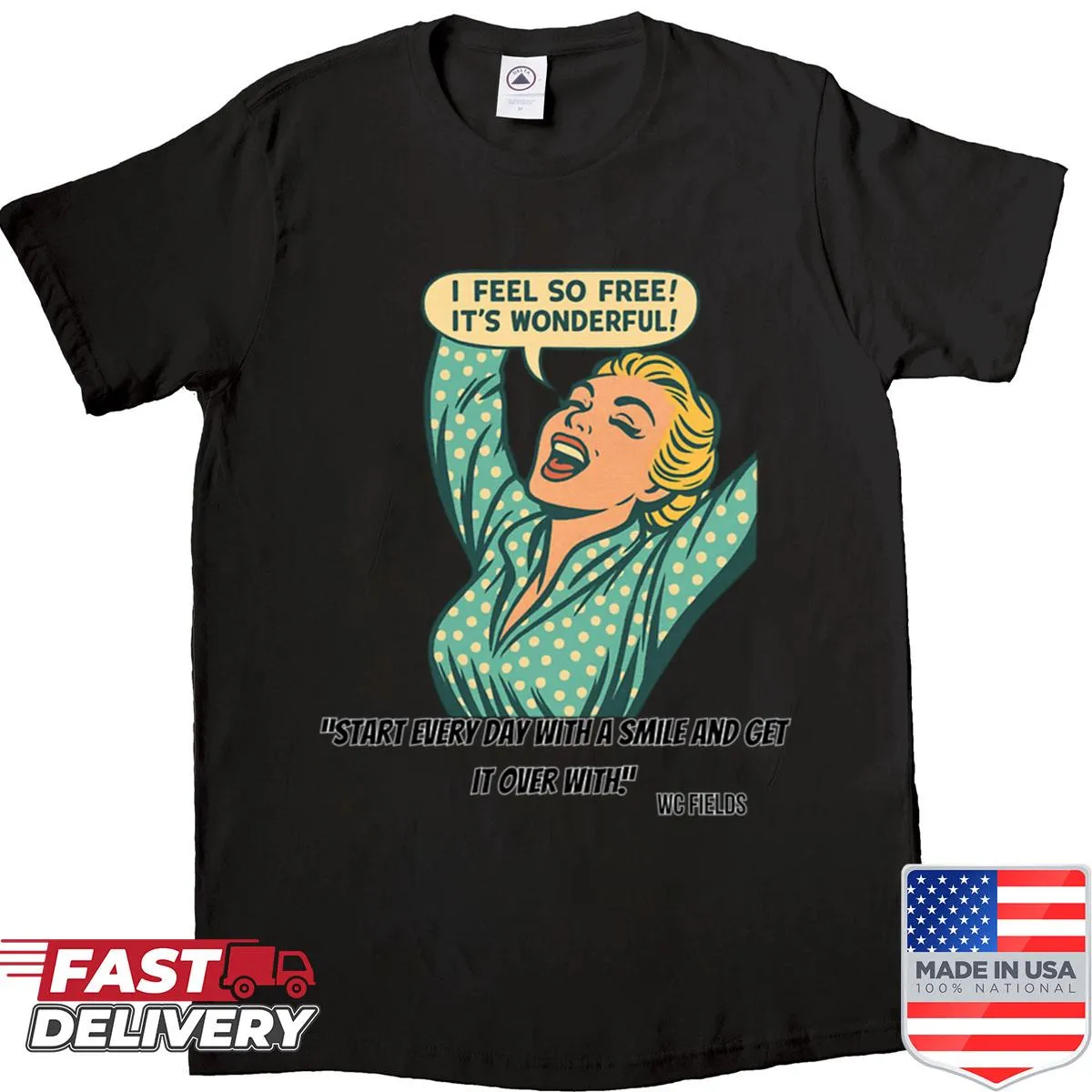 Oversized shirt with retro comic design celebrating freedom