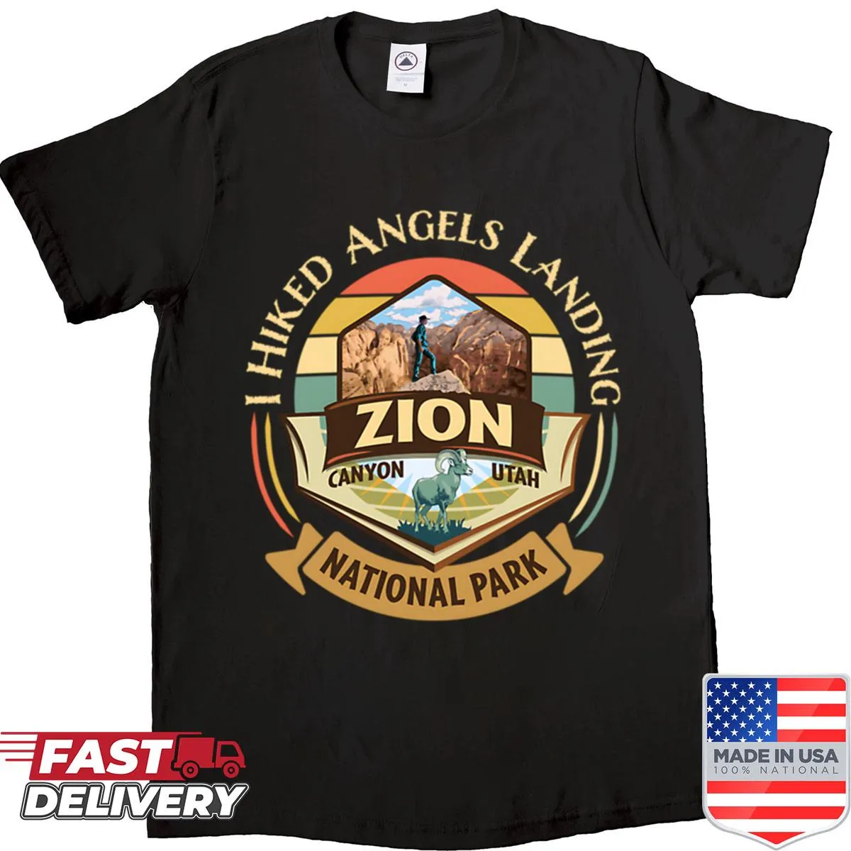 Retro design shirt featuring I Hiked Angels Landing Zion
