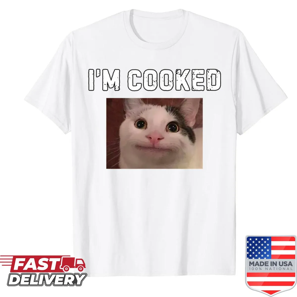 Funny cat meme shirt with a cartoon cat expressing exhaustion