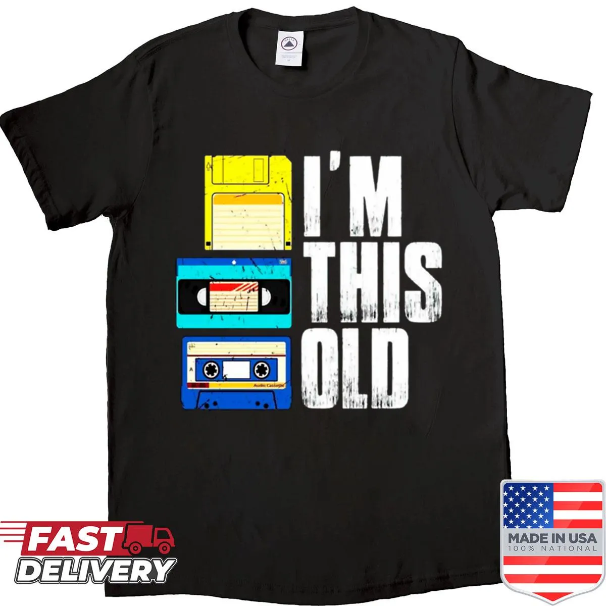 Retro nostalgia shirt with playful text celebrating age.