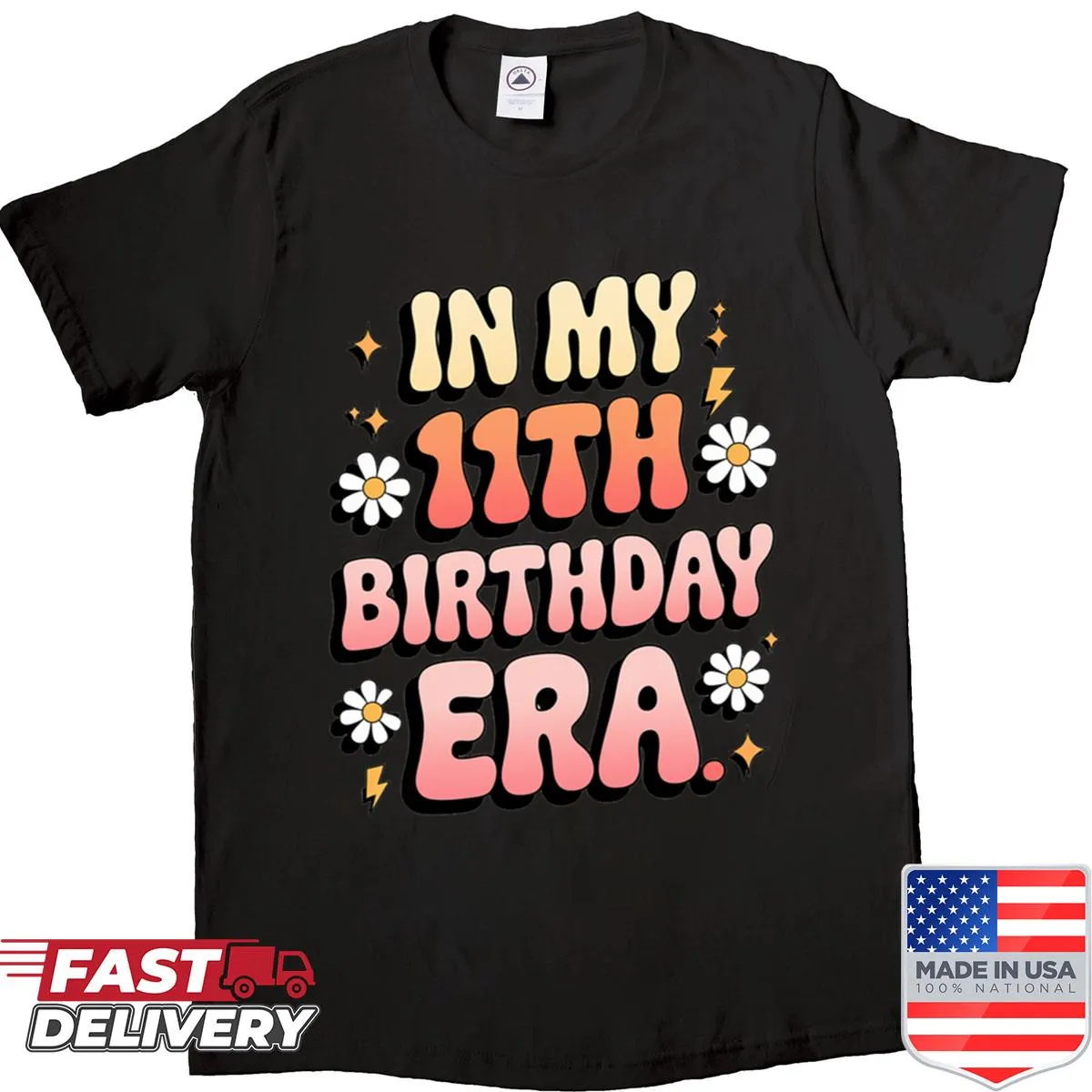 Cute retro birthday shirt for kids with 'In My 11th Birthday Era' text.