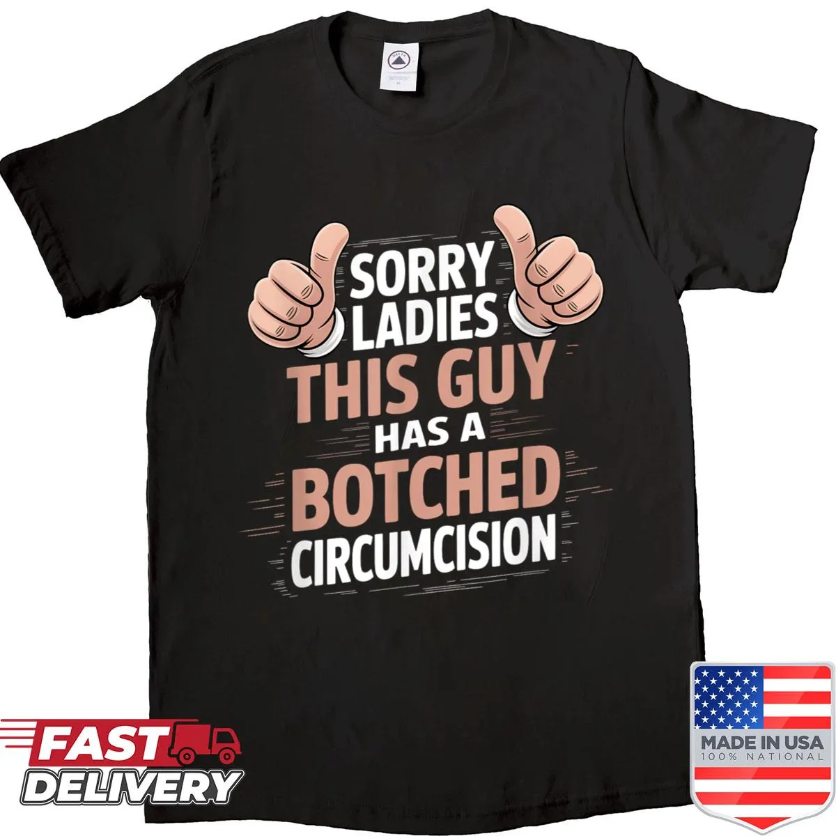 Bold text graphic on a humorous meme-themed shirt