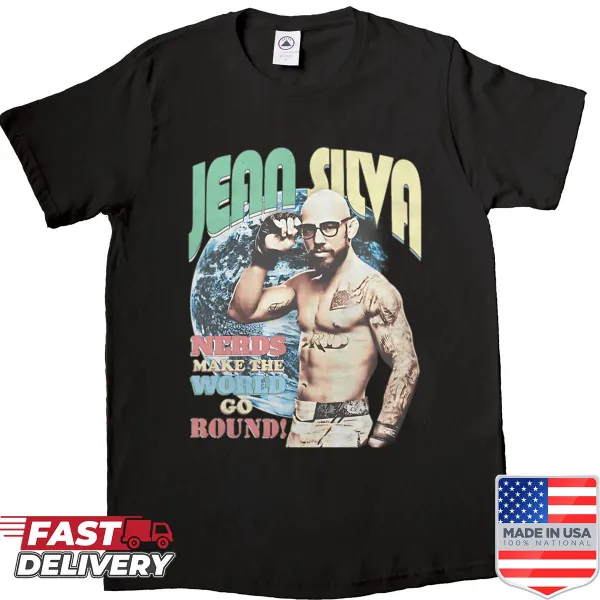 Shirt featuring humorous text 'Nerds Make The World Go Bound'