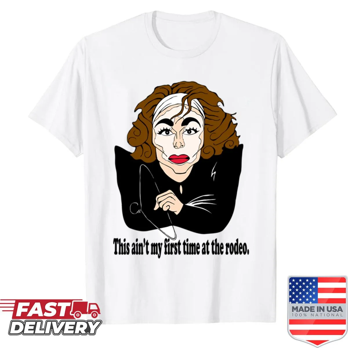 Illustration of Joan Crawford on a fan art shirt