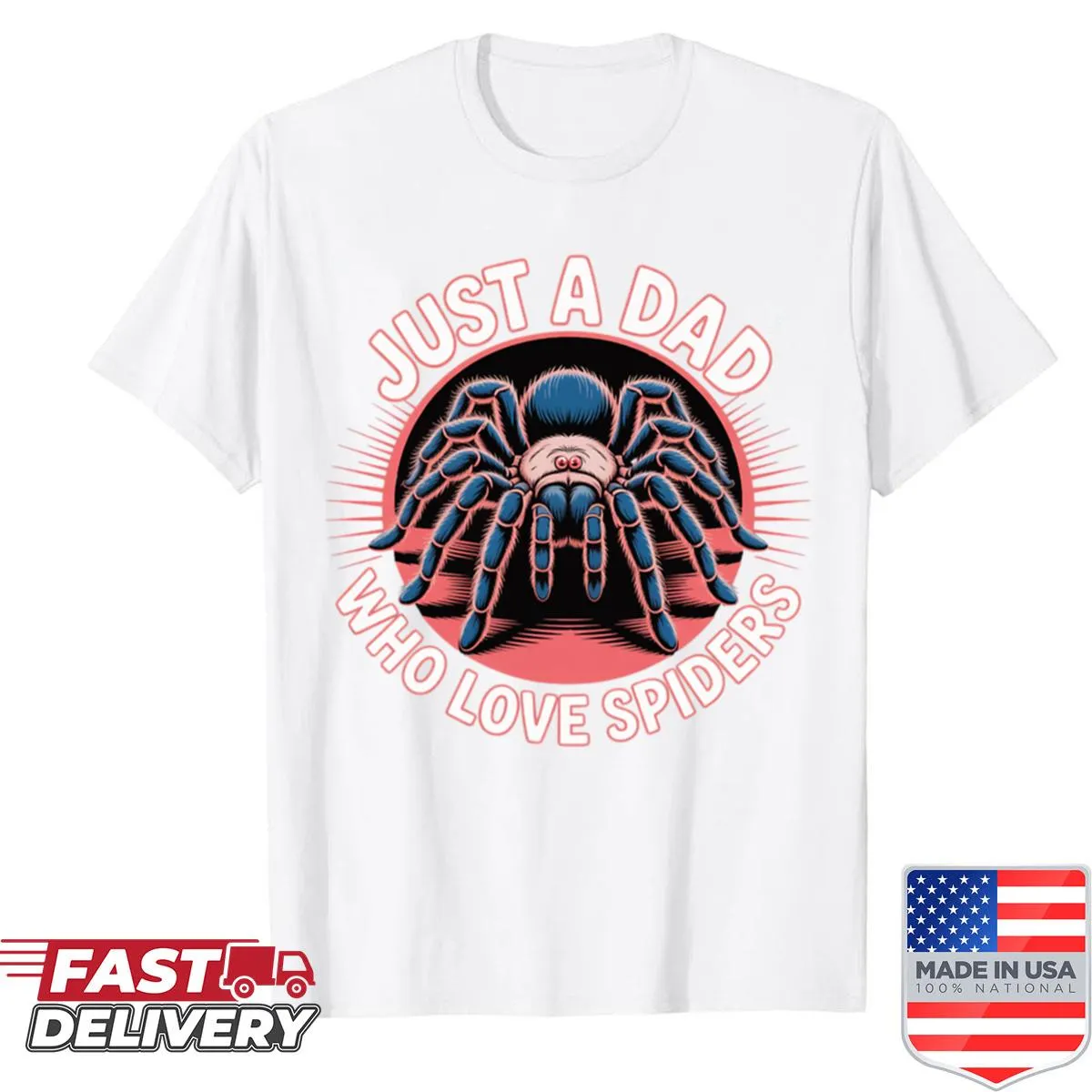 Playful typography design on a dad-themed t-shirt about loving spiders