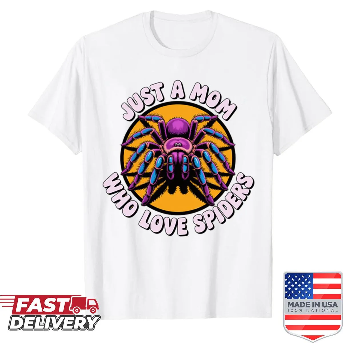 Mom shirt with spider graphic and text about loving spiders