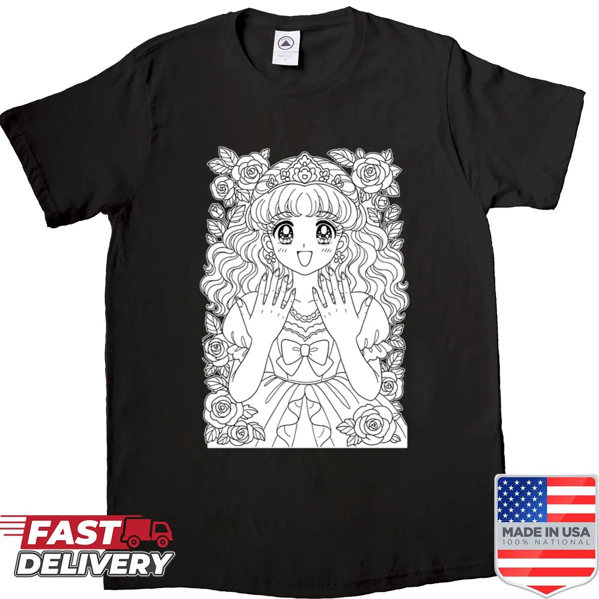Cute anime girl t-shirt with shoujo manga princess illustration