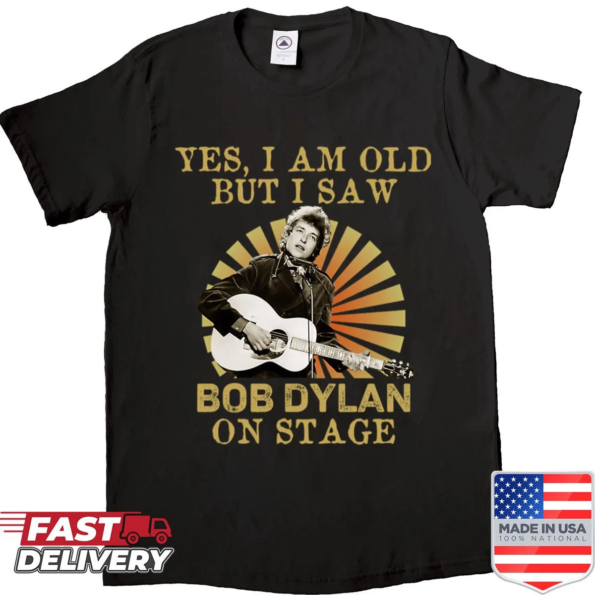 Vintage-style shirt celebrating legendary music tours and songs