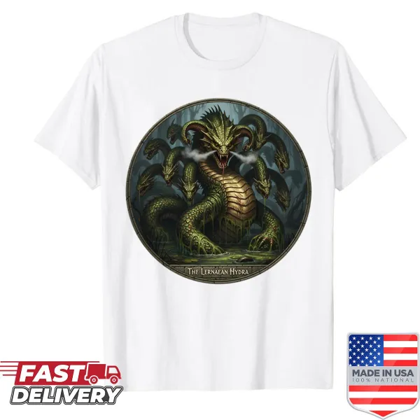 Illustrated shirt featuring the Lernaean Hydra from Greek mythology