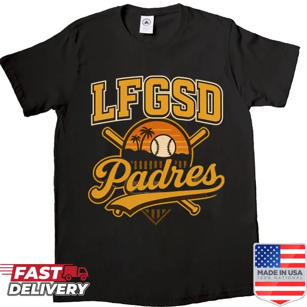Retro design shirt featuring San Diego Padres and sunset theme