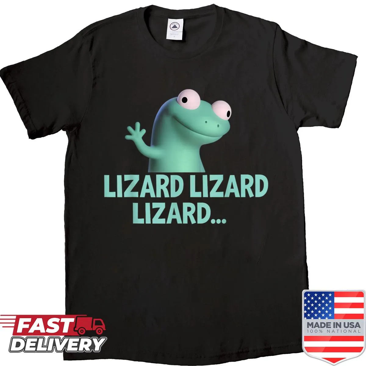 Funny lizard meme shirt with the phrase 'Lizard Lizard Lizard'