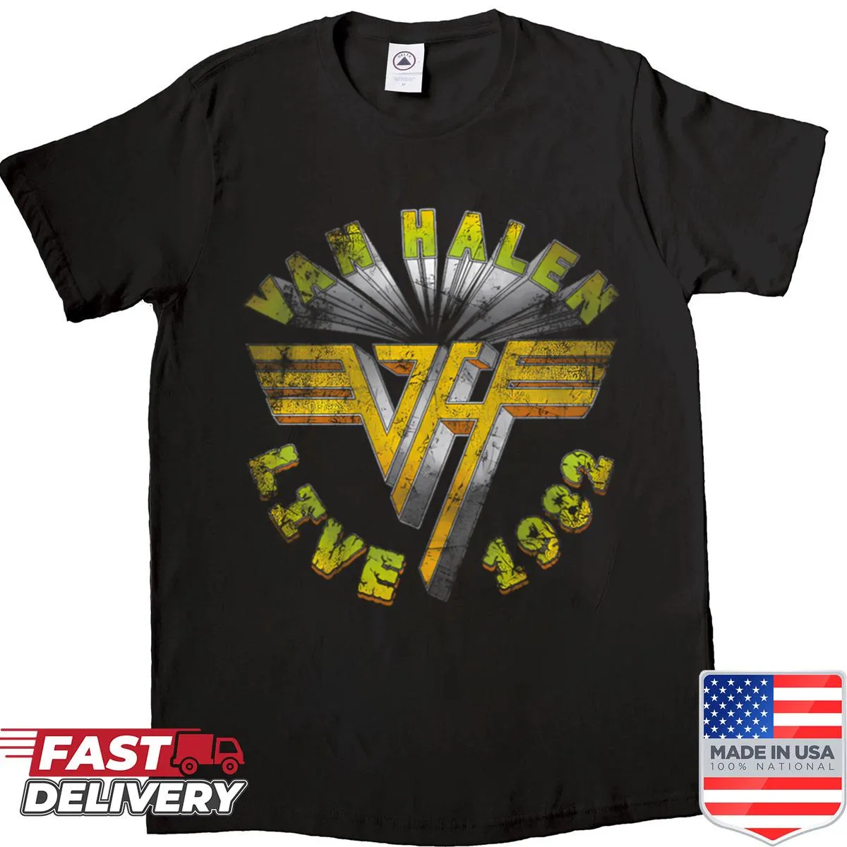 Vintage band logo art graphic on tour shirt