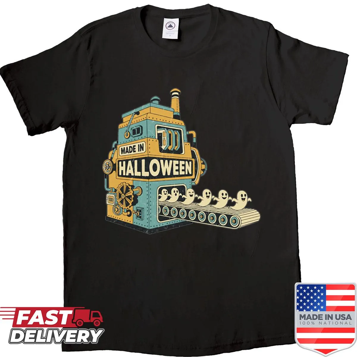 Illustration of a ghost factory for Halloween