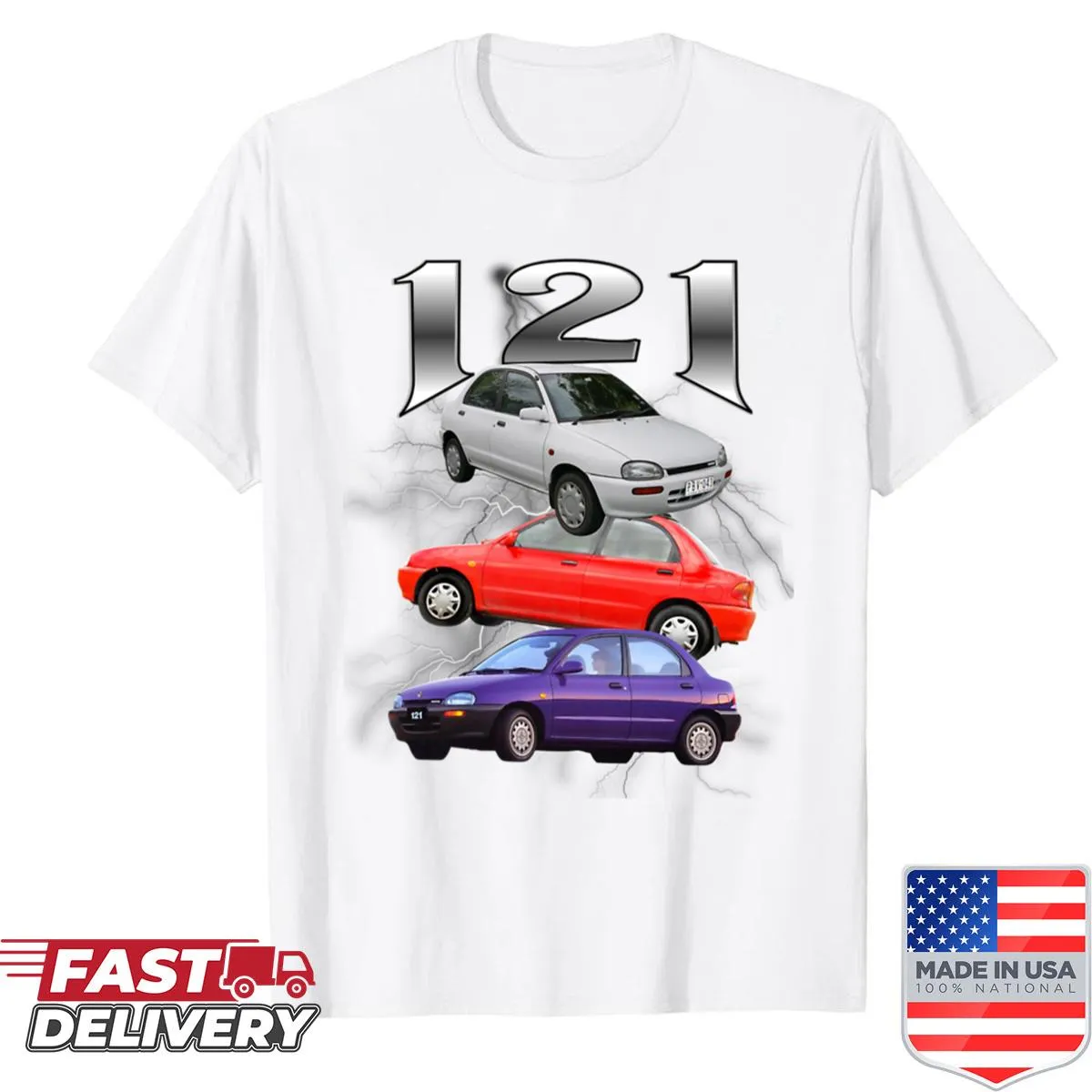 Vintage design shirt featuring the Mazda 121 Bubble car