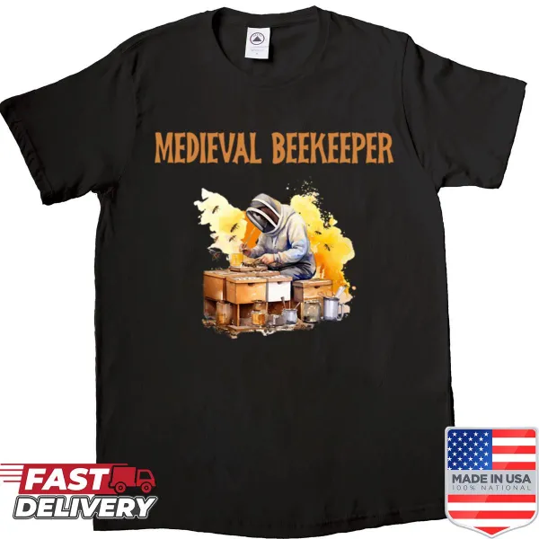 Vintage-style men's shirt featuring a medieval beekeeper