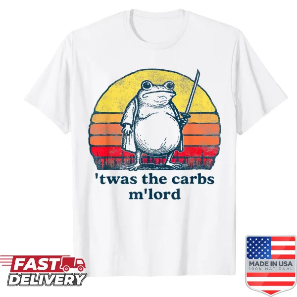 Funny medieval frog meme with 'Carbs Knight Mlord' text on a T-shirt