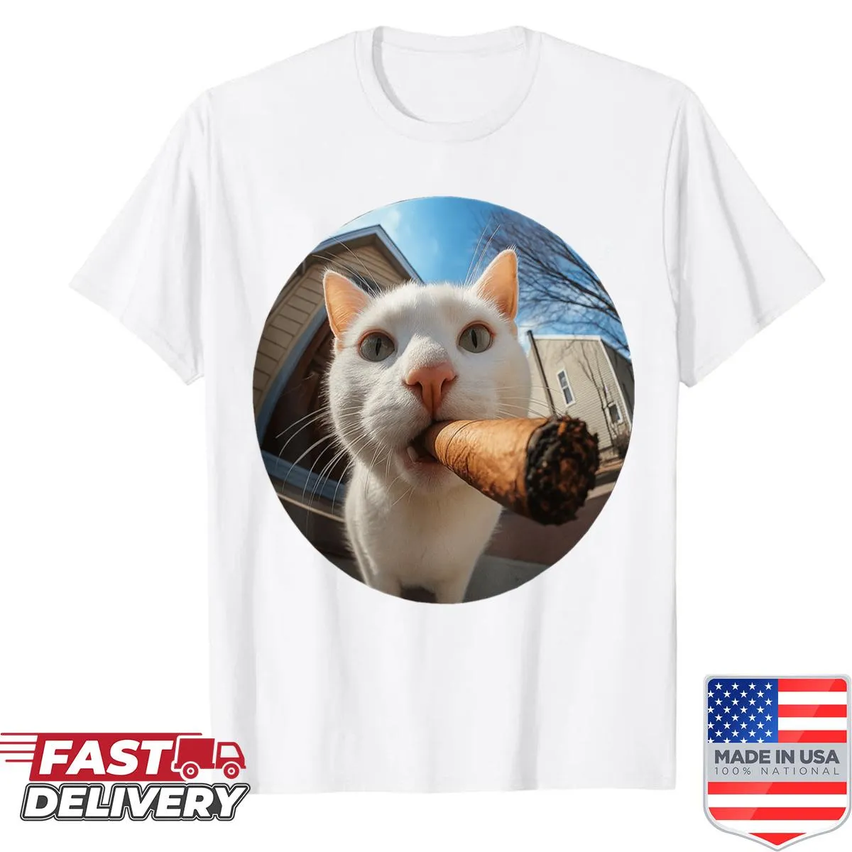Funny meme cat graphic with a cigarette, reflecting Gen Z humor.