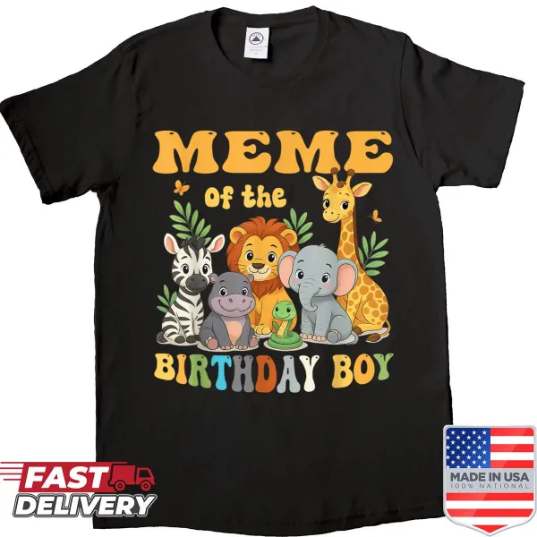 Matching shirt featuring safari animals for the birthday boy