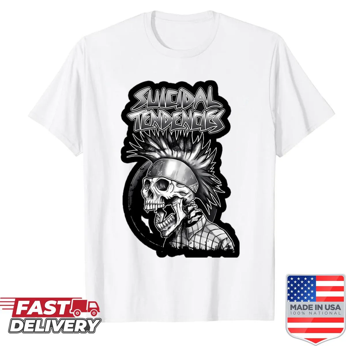 Vintage distressed punk band logo shirt for metal music enthusiasts