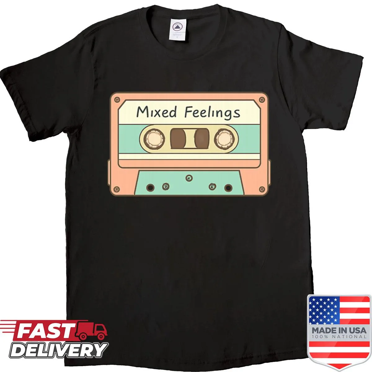 Retro T-shirt featuring a design of cassette tape stickers