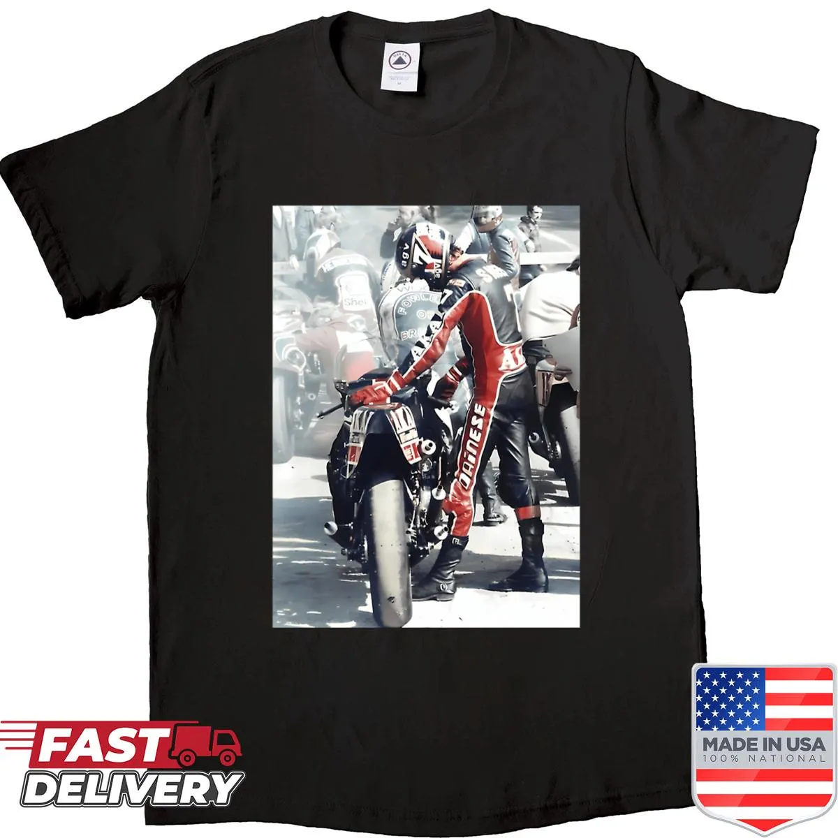 Vintage motorcycle sport logo shirt with a distressed design