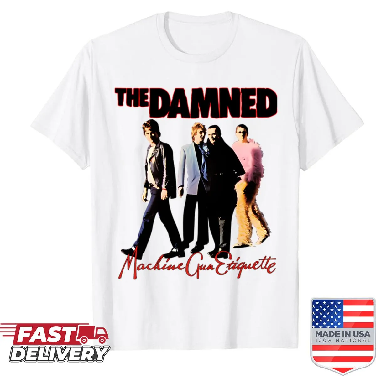 Vintage band shirt featuring music logo albums in a distressed style